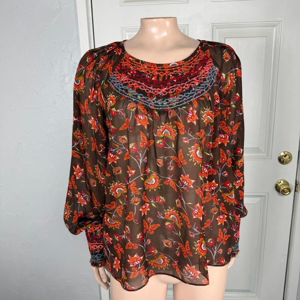 Ranna Gill Montrose Embroidered Blouse Shirt Small Peasant Anthropologie YY8
